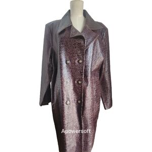 100% Leather Croc Embossed Dbl Breasted Trench Coat Sz XL